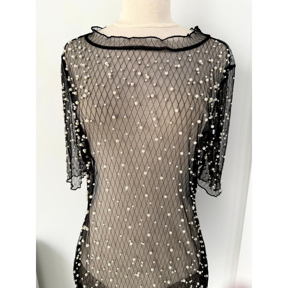Hot & Delicious Black Sheer pearl dress/cover up L - Picture 2 of 12
